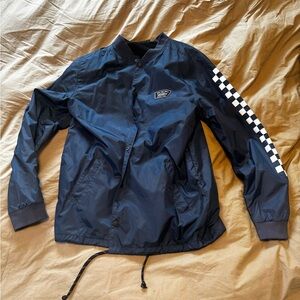 VANS Men’s Windbreaker Lined Nylon Jacket Navy Checkered Sleeve Size Medium